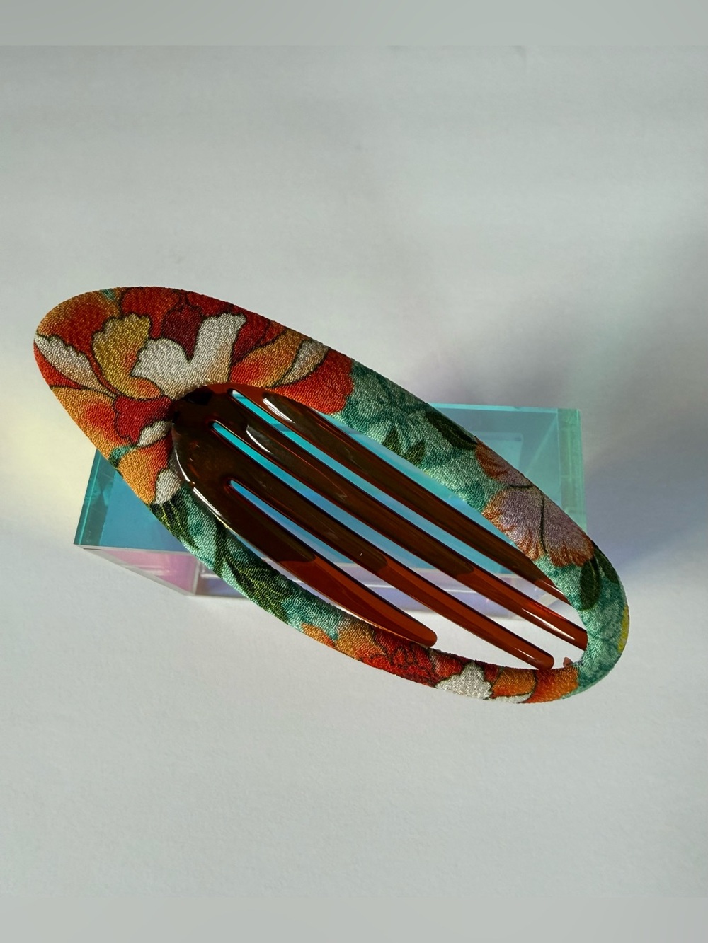 Never Worn - Kimono - French Oval Hair Clip - Large - Handmade With Kimono Cloth